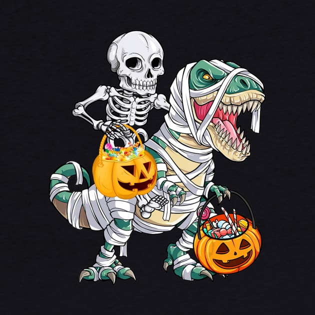 Skeleton Riding Mummy Dinosaur T rex Halloween Kids Boys Men by binnacleenta